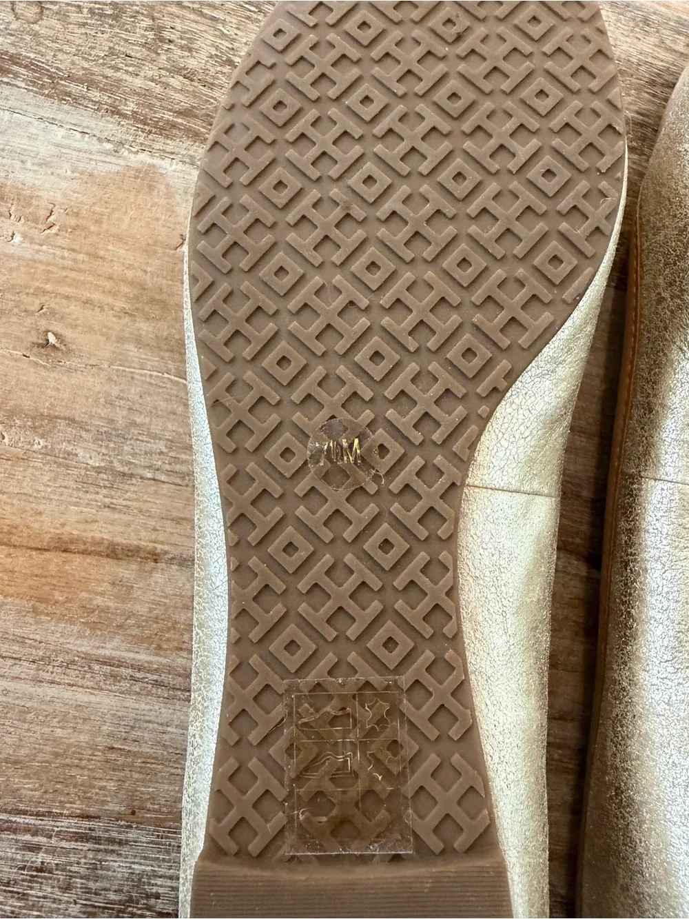 Tory Burch Louisa Ballet Flats Metallic Platinum Gold Blonde Leather Trim 7.5M
